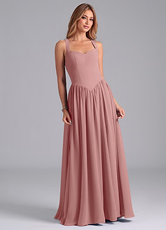 Azazie Francis Robes de demoiselle d'honneur Robe Trapèze en Mousseline de soie Corset Rose Poussiéreuse image4