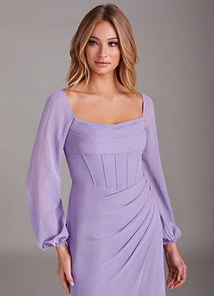 Azazie Charissa Bridesmaid Dresses Lilac Sheath Long Sleeve Chiffon Dress image7
