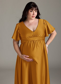 Azazie Verna Robes de demoiselle d'honneur de maternité Robe Trapèze Rayé Longueur ras du sol Satin extensible image15