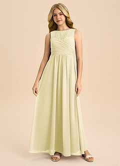 Azazie Skyla Junior A-Linie Plissee Chiffon Kleid Zitronensorbet image3