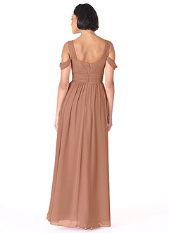 Azazie Lianne Robes de demoiselle d'honneur Robe Trapèze en Mousseline de soie Épaule décolletée Bronze image4