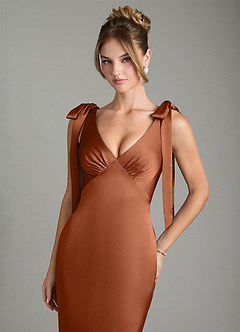 Azazie Alena Brautjungfernkleider Meerjungfrau-Linie Plissee Stretch-Satin Kleid Kupfer image8