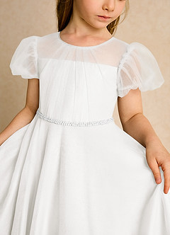 Azazie Duckie Flower Girl Dresses Ivory Ball-Gown Pleated Tulle Dress image6