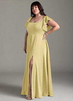 Azazie Bondi Robes de demoiselle d'honneur Robe Trapèze en Satin extensible Arc Sorbet Citron image9