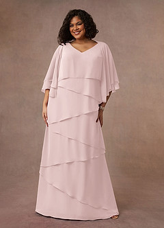 Azazie OHara Mère de la mariée Robes Robe Trapèze en Mousseline de soie Col V Rose Pâle image10