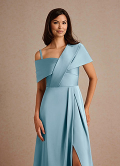 Azazie Milton Mother of the Bride Dresses Moody Blue A-Line Pleated Stretch Satin Dress image3