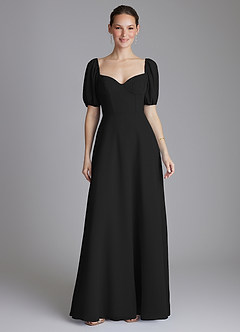 Azazie Fatima Bridesmaid Dresses Black A-Line with Pockets Chiffon Dress image1