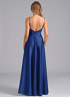 Azazie Elita Bridesmaid Dresses Royal Blue A-Line Pleated Stretch Satin Dress image5
