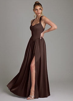 Azazie Francis Bridesmaid Dresses Ganache A-Line Corset Stretch Satin Dress image5