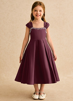 Azazie Yosemite Blumenmädchenkleider Ballkleid Herzausschnitt Matte Satin Kleid Cabernetrot image4
