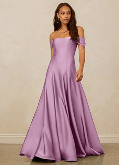 Christian Siriano Bridal for Azazie 1002 Robes de demoiselle d'honneur Robe Trapèze Convertible en Satin extensible Épaule décolletée Glycine image1