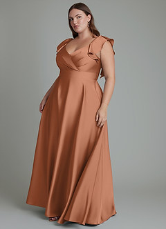 Azazie Leilani Bridesmaid Dresses Bronzer A-Line Ruched Stretch Satin Dress image15