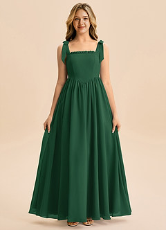 Azazie Delia Junior Abito A-Line in Chiffon Fiocco Verde Scuro image5