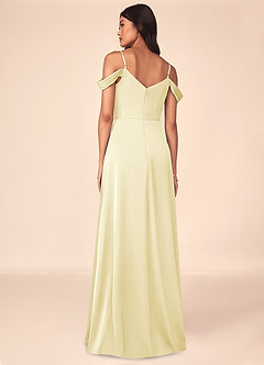 Azazie Ocean Abiti da Damigella Abito A-Line in Raso Elasticizzato con Scollo a V a Pieghe Sorbetto Al Limone image4