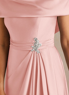 Azazie Branford Mother of the Bride Dresses Powder Pink A-Line Pleated Stretch Satin Dress image4