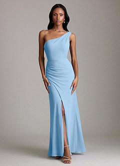 Azazie Madelyn Bridesmaid Dresses Powder Blue Mermaid One Shoulder Chiffon Convertible Dress image6