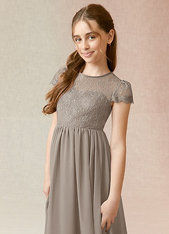 Azazie Delevingne Junior Taupe A-Line Lace Chiffon Dress image4