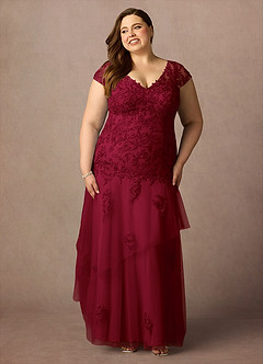 Azazie Romy Mother of the Bride Dresses Burgundy Mermaid V-Neck Sequins Tulle Dress image7