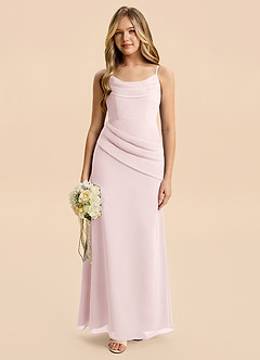 Azazie Nettie Junior Blushing Pink A-Line Pleated Chiffon Dress image1