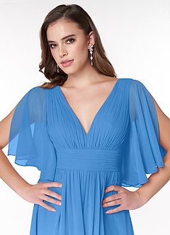 Azazie Temeka Bridesmaid Dresses Blue Jay A-Line Ruched Chiffon Dress image6