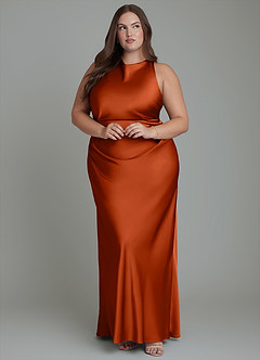 Azazie Evadne Brautjungfernkleider Etui Plissee Stretch-Satin Kleid Paprika image10