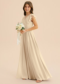 Azazie Anysa Junior Robe Trapèze en Mousseline de soie Rayé Champagne image6