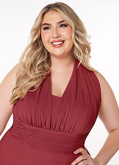 Azazie Fifi Bridesmaid Dresses Pomegranate A-Line Strapless Chiffon Convertible Dress image16