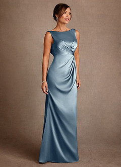 Azazie Baltimore Abiti per la Madre della Sposa Abito A-Line in Raso Elasticizzato Plissettato Blu Polveroso image4