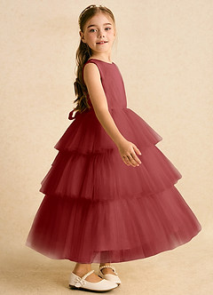 Azazie Marshmallow Flower Girl Dresses Rust Ball-Gown Bow Tulle Dress image3