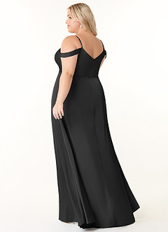 Azazie Ocean Vestidos de damas de honor Vestido de Negro de Satén Elástico de Corte en A con Cuello en V Plisado image9