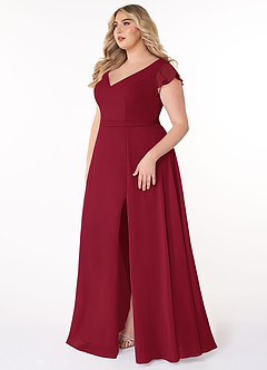 Azazie Claudine Bridesmaid Dresses Burgundy A-Line Flutter Sleeve Chiffon Dress image9