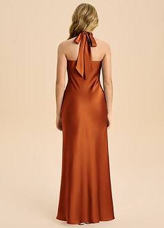 Azazie Chickie Junior Cinnamon Sheath Pleated Stretch Satin Dress image2