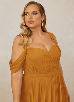 Christian Siriano Bridal for Azazie 1013 Bridesmaid Dresses Butterscotch A-Line Off the Shoulder Chiffon Dress image14