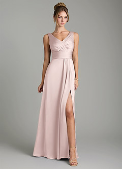 Azazie Karina Robes de demoiselle d'honneur Robe Trapèze en Satin extensible Plissée Rose Pâle image6