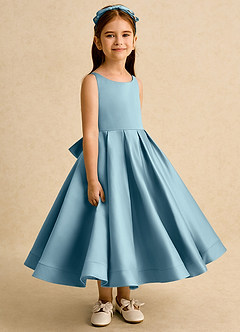 Azazie Babs Flower Girl Dresses Moody Blue Ball-Gown Pleated Matte Satin Dress image3