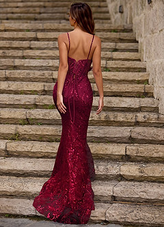 Blazing Burgundy Floral Sequin Lace Mermaid Dress image2
