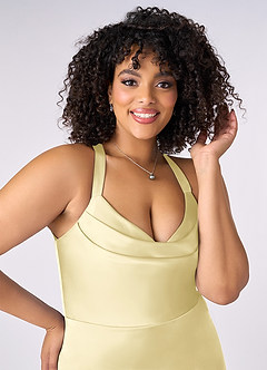 Barbie ♥ Azazie Brautjungfernkleider Meerjungfrau-Linie Plissee Stretch-Satin Kleid Zitronensorbet image8