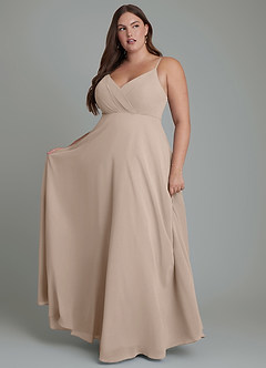 Azazie Amani Robes de demoiselle d'honneur Robe Trapèze en Mousseline de soie Plissé Taupe image7