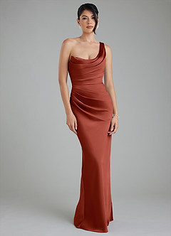 Azazie Sabrina Robes de demoiselle d'honneur Robe Sirène en Satin extensible Corset Terracotta image6