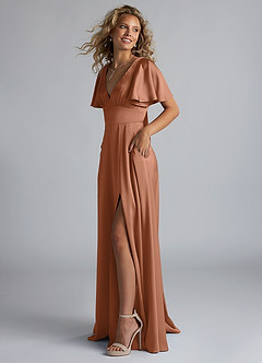 Azazie Kimber Bridesmaid Dresses Bronzer A-Line Ruched Stretch Satin Dress image6