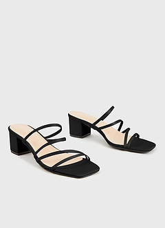 front Matching Color Matte Satin Strap Low Heel Sandals