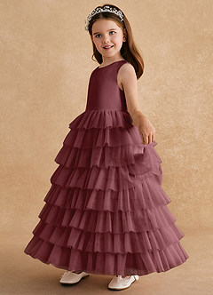 Azazie Twinkle Toes vestidos de niña de las flores Vestido de Rosa Del Desierto de Tul de Corte En A con Lazo image4