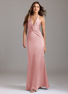 Azazie Valerie Brudtärnklänningar Klä av Sjöjungfru i Stretch Satin Plisserad Puderrosa image3