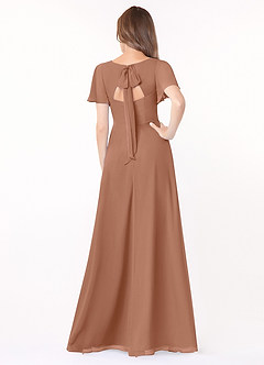Azazie Kimber Robes de demoiselle d'honneur Robe Trapèze en Mousseline de soie Manches à volants Bronze image2
