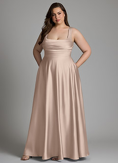 Azazie Azaria Robes de demoiselle d'honneur Robe Trapèze en Satin extensible Corset Rose Anglais image9