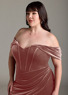 Azazie Jas Bridesmaid Dresses Rustic Rose Sheath Off-The-Shoulder Corset Velvet Convertible Dress image15