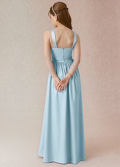 Azazie Jiya Junior Robe Trapèze en Satin extensible Plissée Bleu Ciel image2