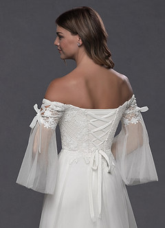Azazie Stevie Wedding Dresses A-Line Lace Tulle Chapel Train Dress image5