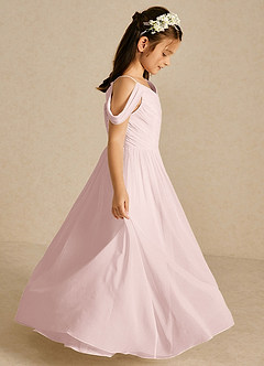 Azazie Chelle Robe Demoiselle D'honneur Fillette Robe Trapèze en Mousseline de soie Plissé Rose Pâle image4