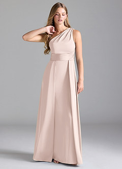 Azazie Dallas Bridesmaid Dresses Blushing Pink A-Line One Shoulder Stretch Satin Dress image1